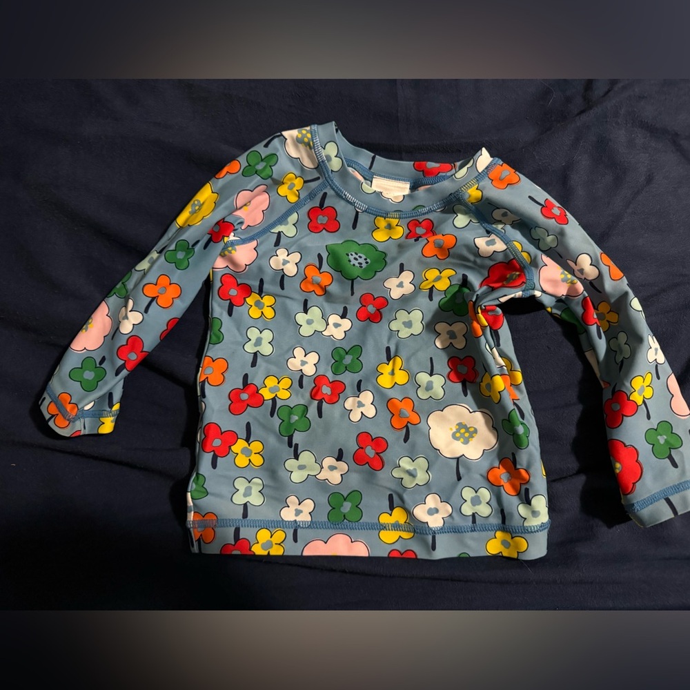 Hanna Andersson Blue Floral Kids Swim Rashguard